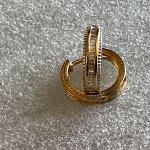 Signed KPJ Sterling Silver Gold Dipped Channel Set Diamond Huggie Hoop Earrings